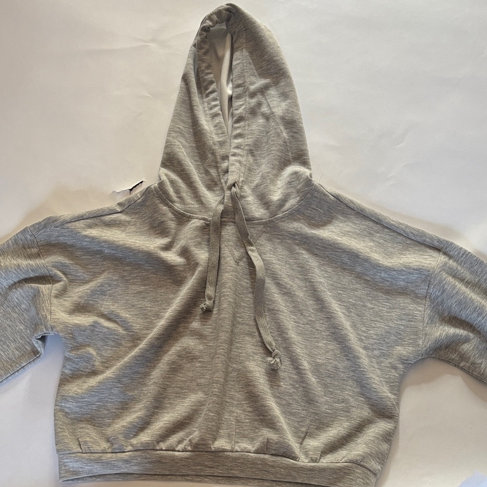 Cropped Gray Hooded Sweatshirt